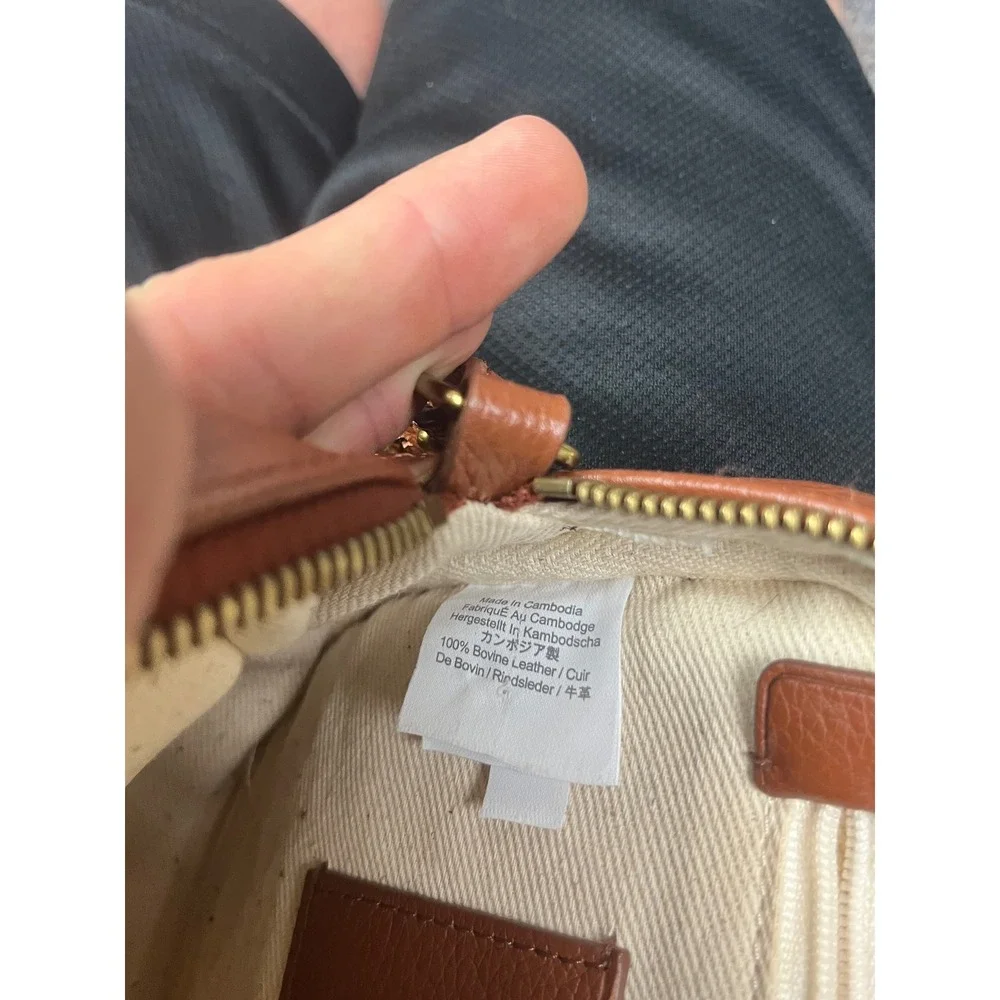 J.Crew Cognac Brown Pebbled Leather Camera Crossbody Bag Brass Hardware